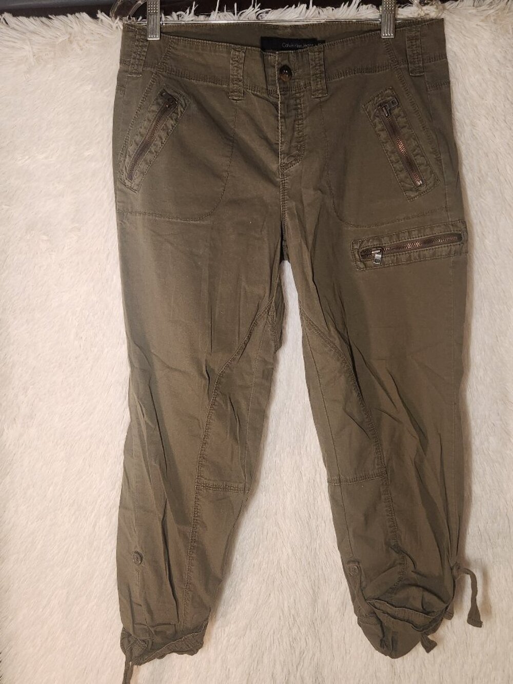 Calvin Klein Olive Green Cropped Cargo Pants Women Size 8P